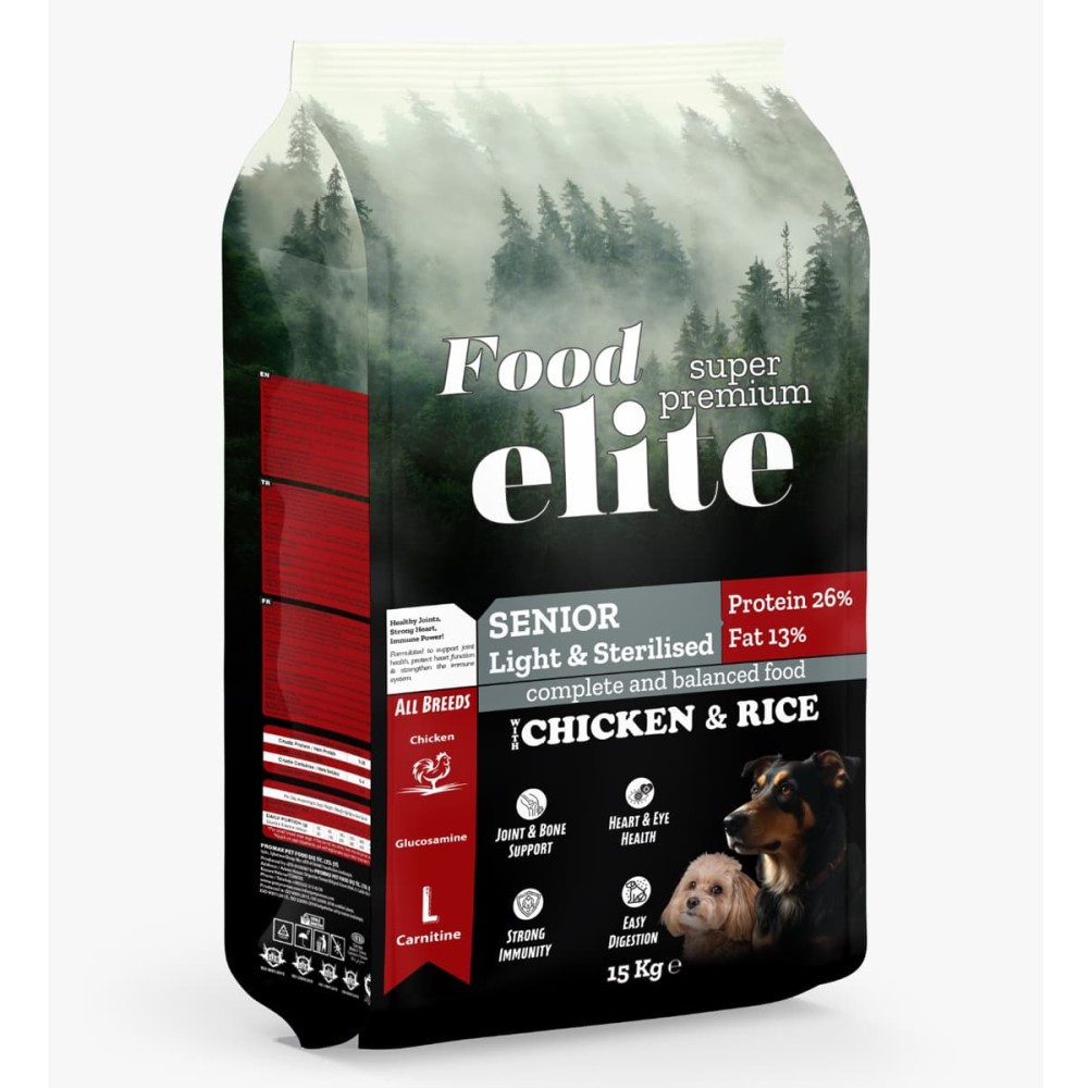 Food Elite Super Premium (26 protein 13 fat) 15kg Ξηρά Τροφή Light για Ηλικιωμένους και Στειρωμένους Σκύλους με Κοτόπουλο & Ρύζι